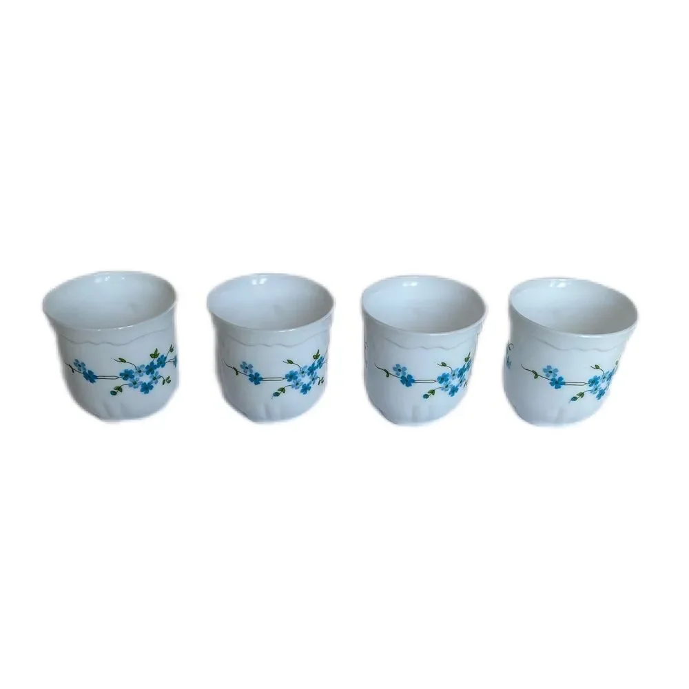 Set Of 4 Arcopal France Veronica Blue Floral Pattern Tea Coffee Cups 3 1/8